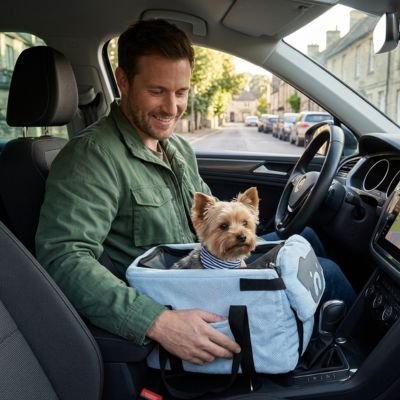Sac de transport pour Chien installé avant de la voiture