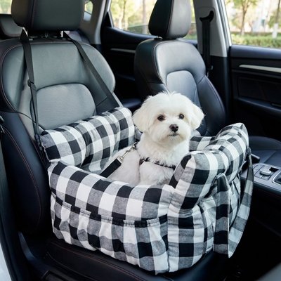 Siege auto pour chien à carreau noir et blanc