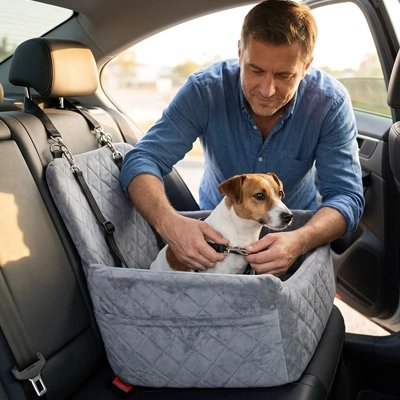 Siege auto pour chien placé à l'arrière
