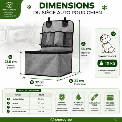 Taille siège auto pour chien gris