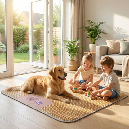 tapis rafraichissant brise été enfant jouant chien