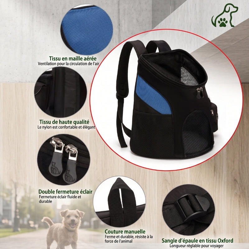 Tissus aérée sac à dos pour chien noir