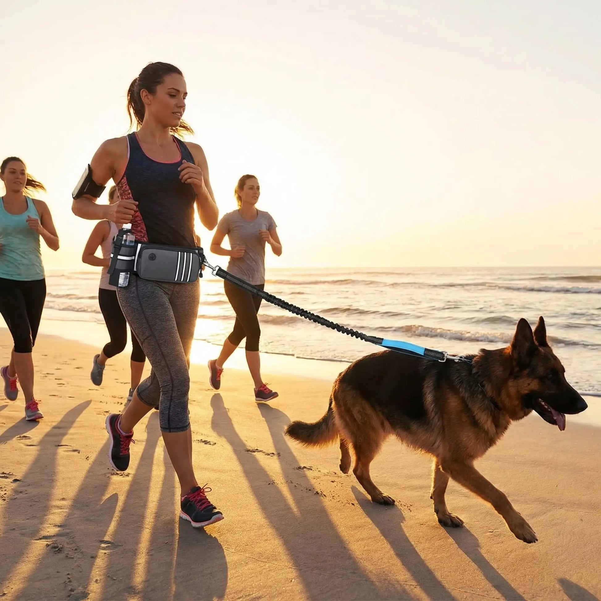 torun groupe femme jogging plage laisse canicross