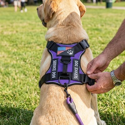 Trailbuddy harnais chien labrador assis sur l'herbe