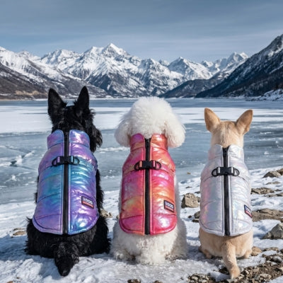 Trois chiens regarde lac gelé porte manteau chien