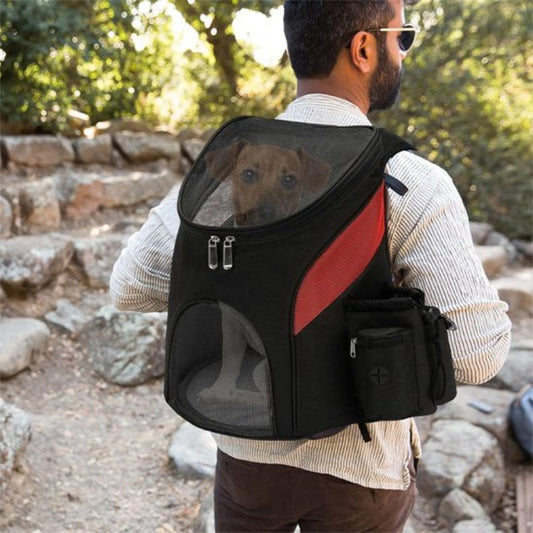 un homme marche avec Sac à dos pour chien 