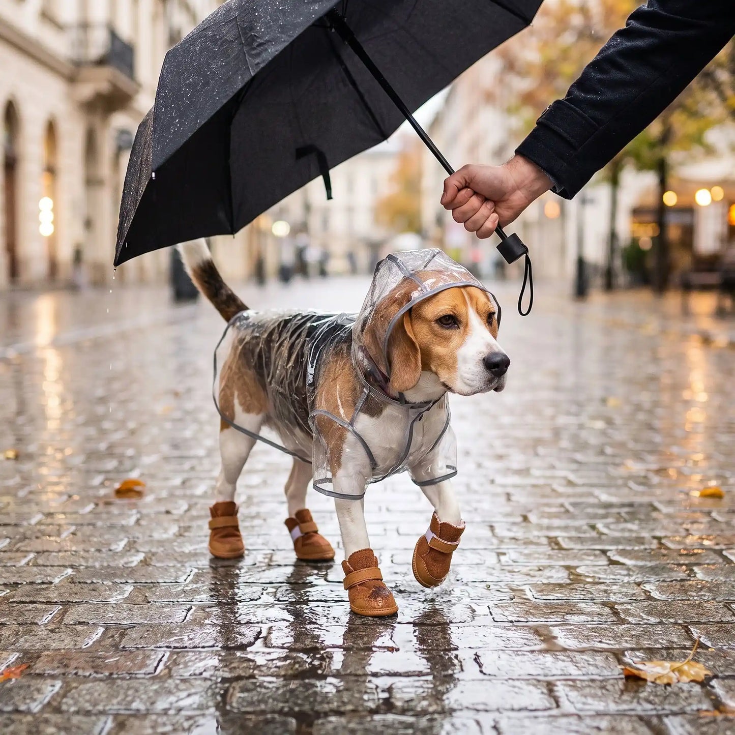 Un petit chien peur pluie marche chaussures pour chien a
