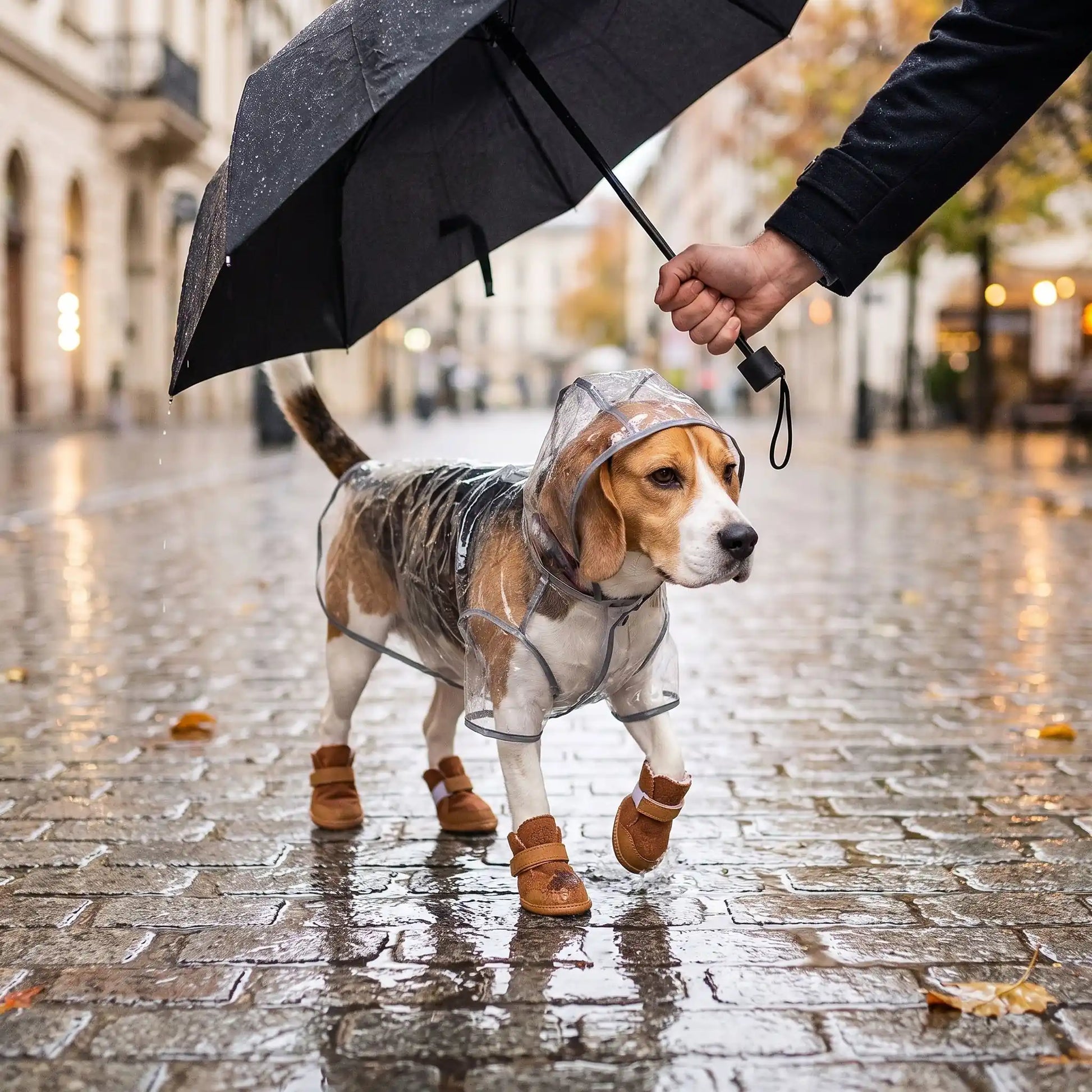 Un petit chien peur pluie marche chaussures pour chien a