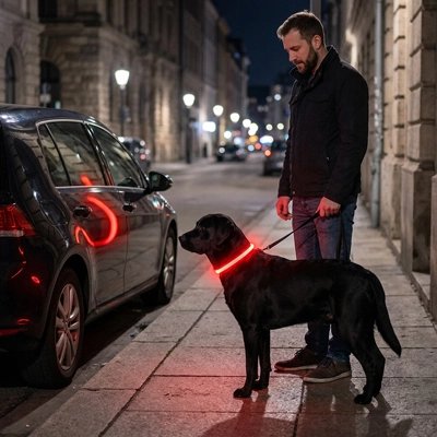 Vibe le Collier Chien lumineux reflète dans la carrosserie de la voiture