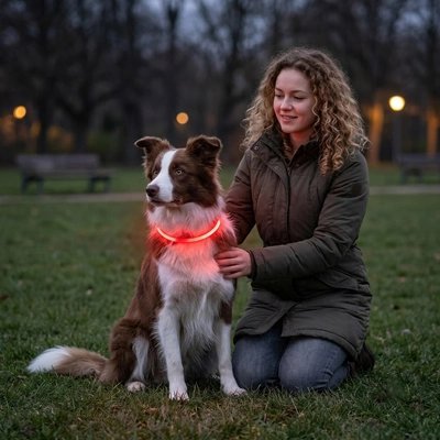 Vibe une femme ajuste le Collier Chien lumineux