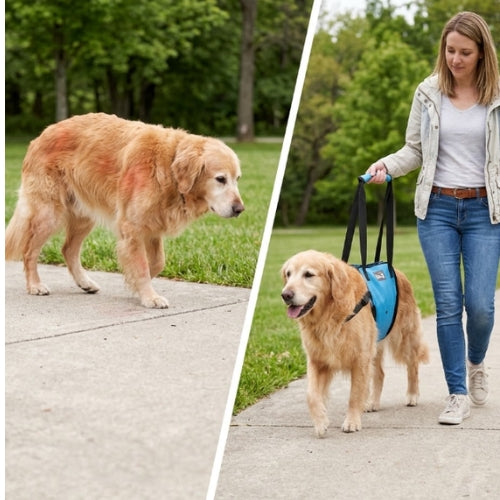 Vieux chien avec et sans harnais de levage pour chien