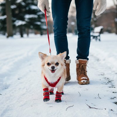 Yukon chien marche dans la neige avec Chaussure pour Chien