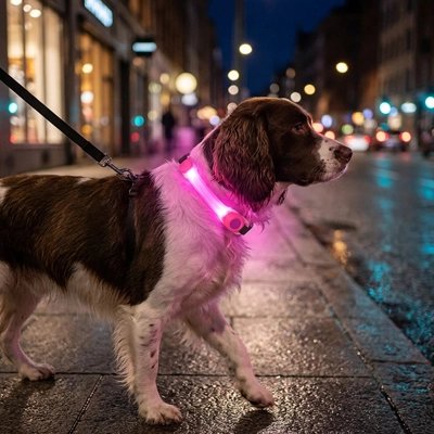 Zing Collier Chien lumineux rose une balade en ville