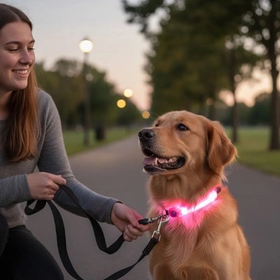 Zing Collier Chien lumineux un arrêt avec sa maîtresse 